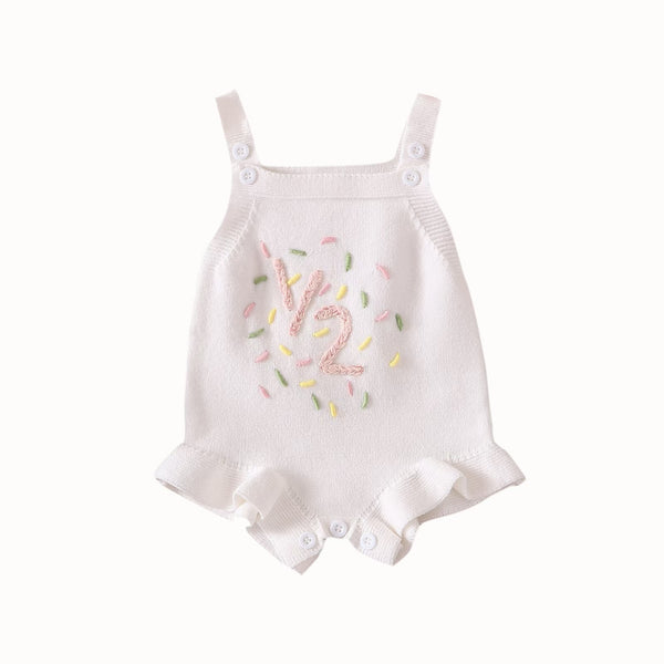 Embroidered Slip Top Sweater Ruffled Romper