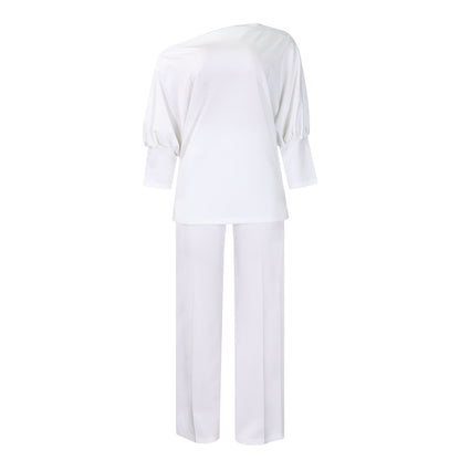 Diagonal Collar Top Wide Leg Pants Cross-border Suit
