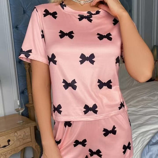 Ensemble deux pièces short et pyjama à col rond
