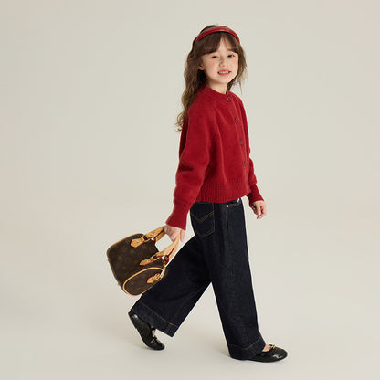 Girl's Red Knitted Cardigan