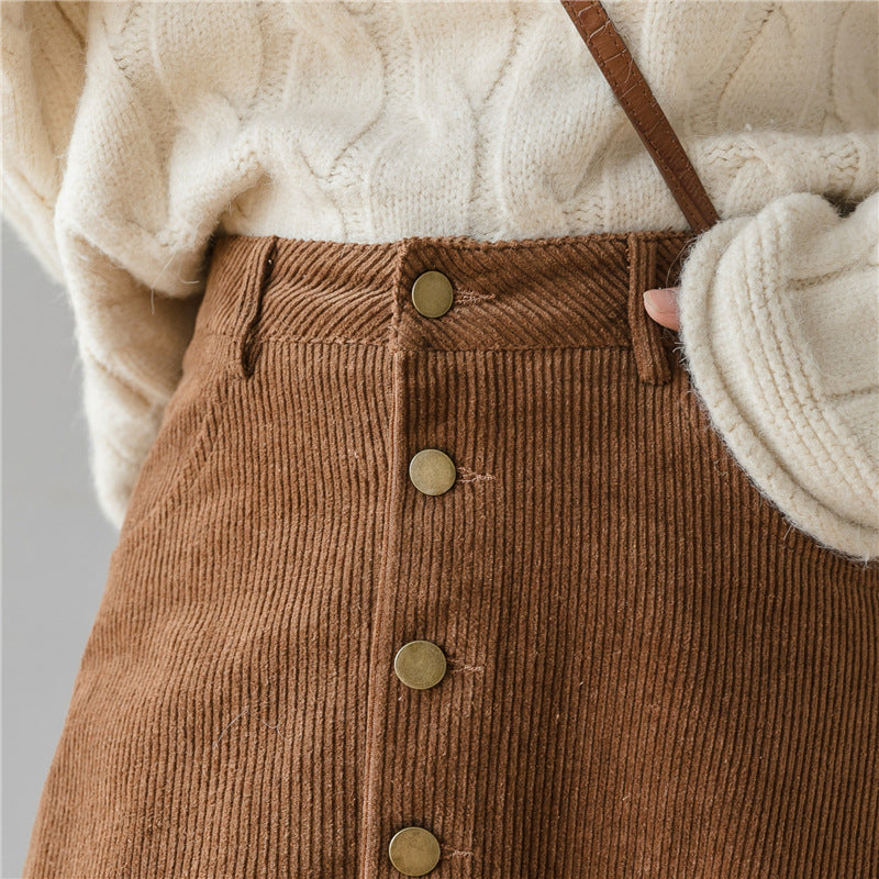 Corduroy Retro Fashion Midi Skirt