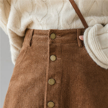 Corduroy Retro Fashion Midi Skirt