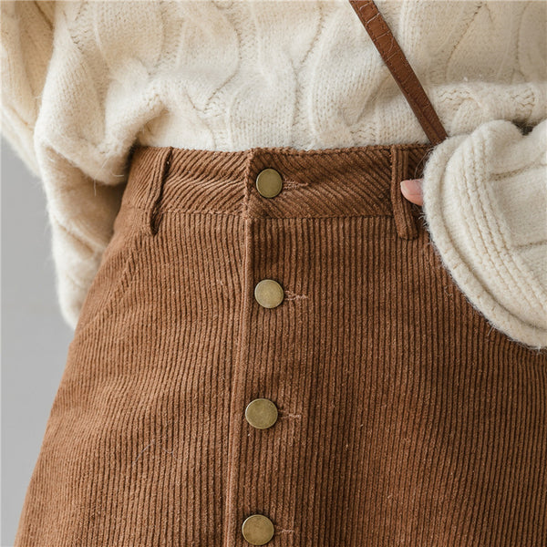 Corduroy Retro Fashion Midi Skirt