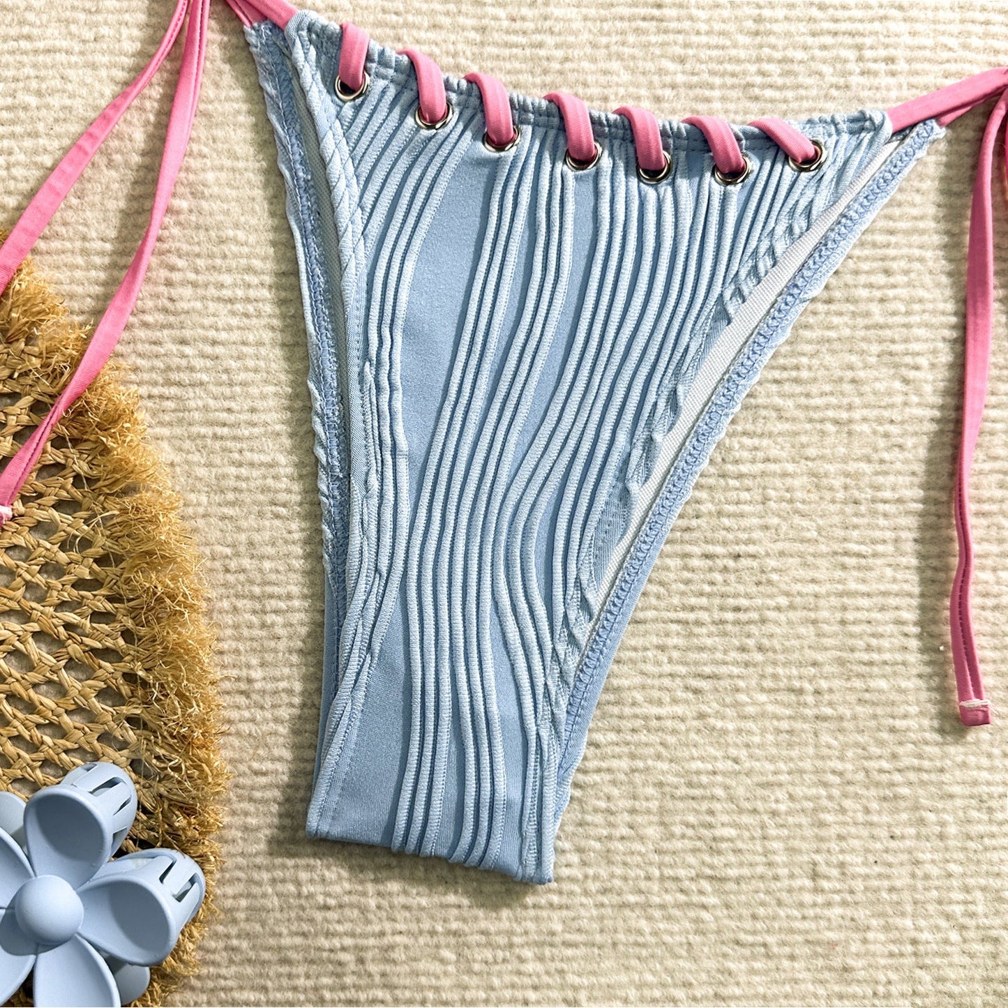 2025 Halter Wrinkled Weave Bikini Women Swimwear Female Swimsuit Two Pieces Bikini Set Brazilian Bathing Suit Swim Beach Wear