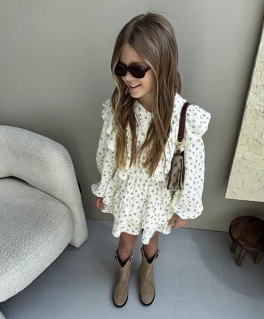 Girls Floral Lace Shirt Tiered Skirt