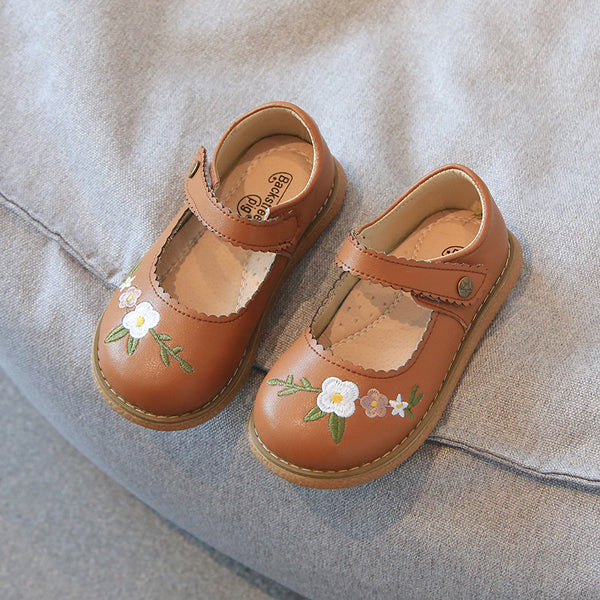 Girls' Leather Shoes Embroidery Princess