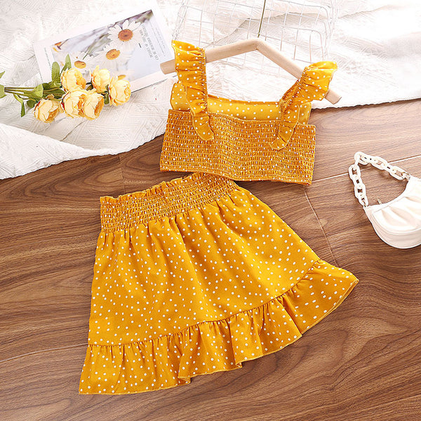 Girls' Polka-Dot Top and Lace Skirt Set