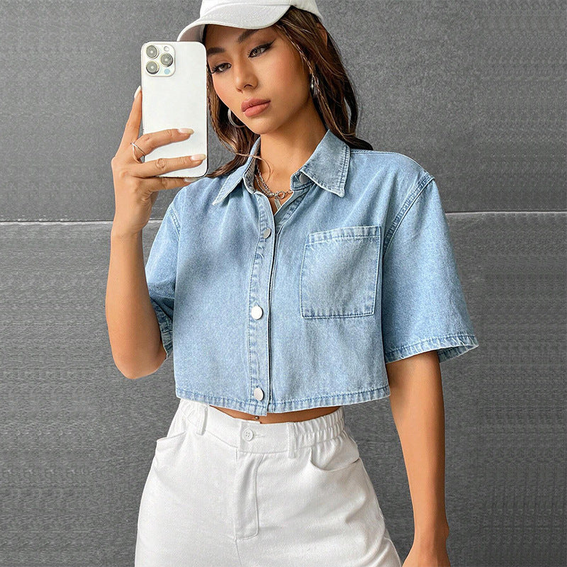 Denim Small Waistcoat Short Sleeve Shirt