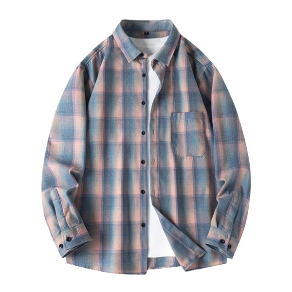 Veste à manches longues pour hommes, col à revers, chemise à carreaux rétro