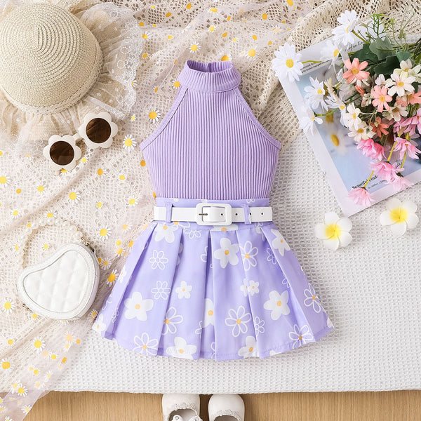 Girls' Striped Halter and Pleated Skirt Set