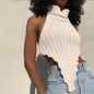 Débardeur en tricot uni à col roulé et coupe ajustée irrégulière pour femme