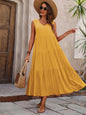 Women's Summer Solid Color And V-neck Layered Stitching Loose Dress