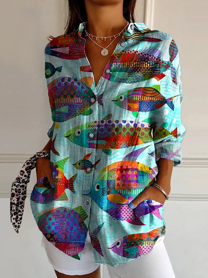 Womens Flowers Print Long Sleeve Shirt