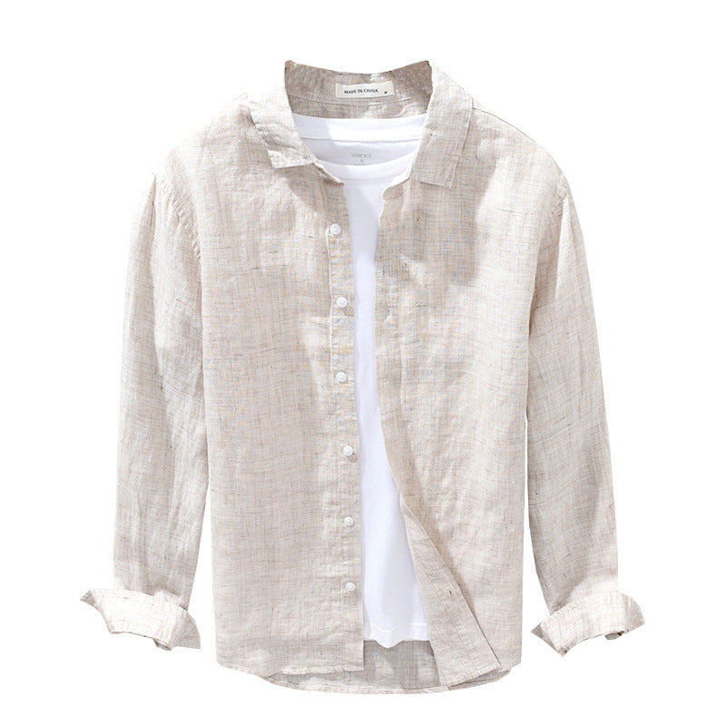 Mens Linen Breathable Shirt Solid Color