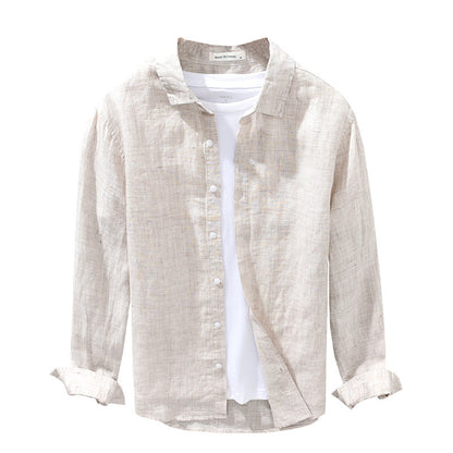 Mens Linen Breathable Shirt Solid Color