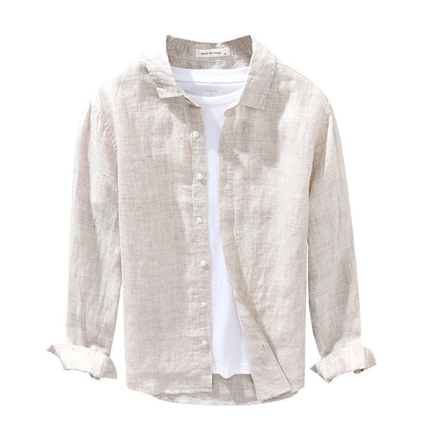 Mens Linen Breathable Shirt Solid Color