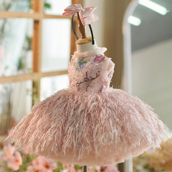 Feather-Trim Birthday Princess Dress