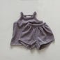 Infant CottonWaffle Suspender Shorts Suit