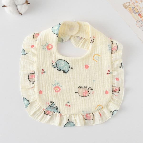 Ruffled Cotton Baby Bib - Printed Gauze Lace