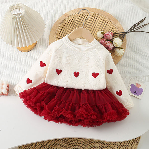 Chandail Fille Amour Brodé Tricoté Haut Chemise de Base