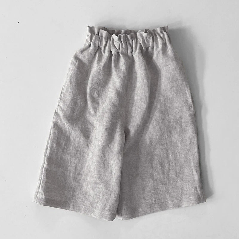 Linen Cotton Wide-leg Elastic Waist Casual Pants