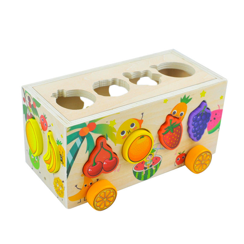 Wooden Children's Leash Snail Trailer Rainbow Building Blocks