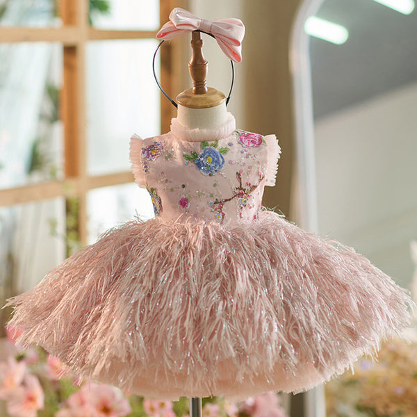 Feather-Trim Birthday Princess Dress
