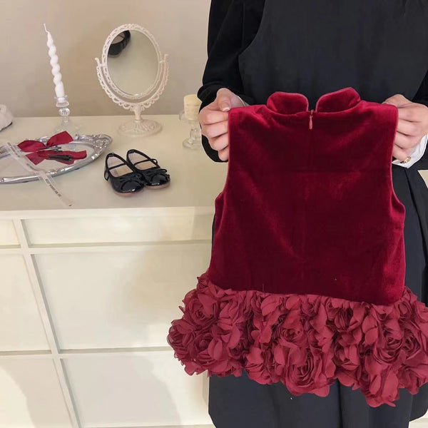 Girls' Fashion Velvet Padded Cheongsam Dress