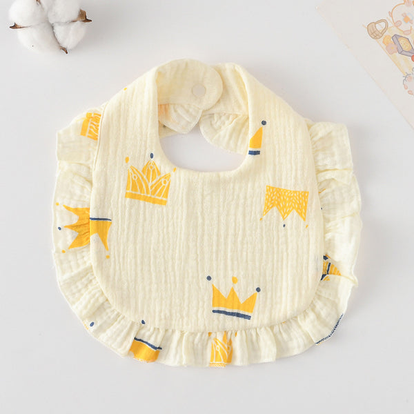 Ruffled Cotton Baby Bib - Printed Gauze Lace