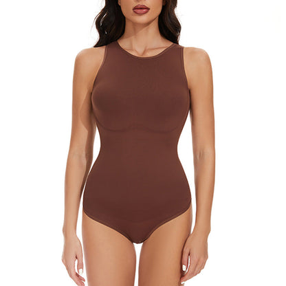 Combinaison Gainante Ventre Plat Couleur Unie Col Rond