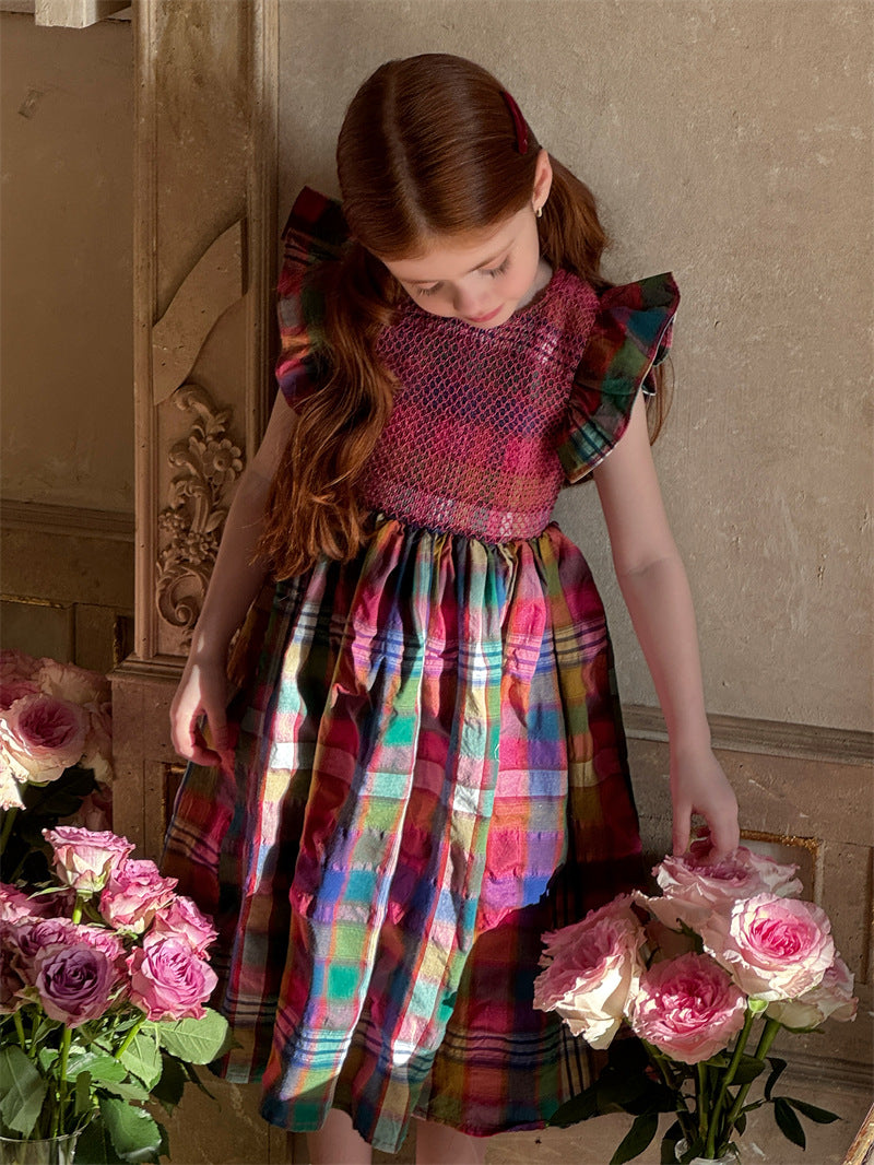 Summer Girls' Retro Plaid Sleeveless Dress