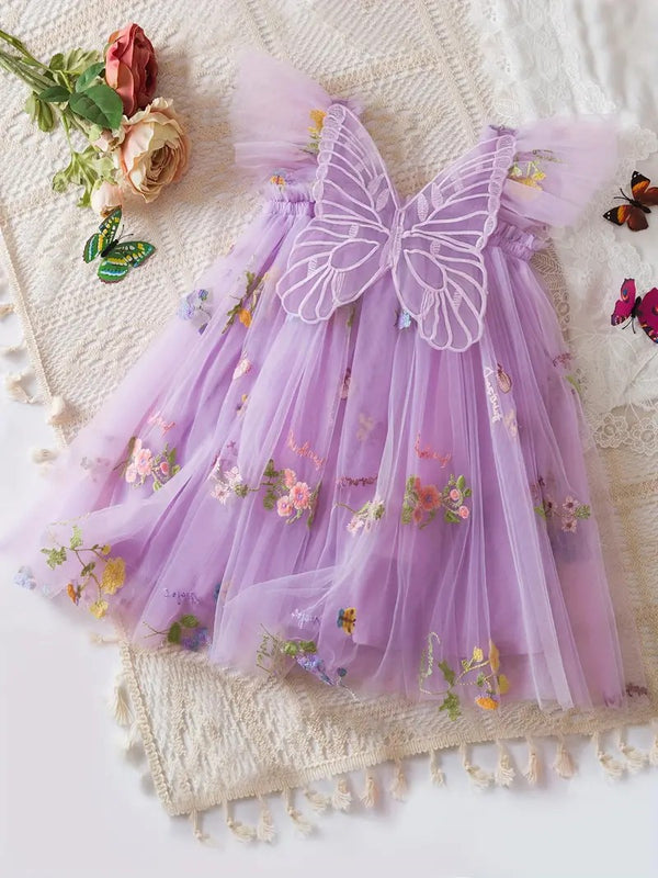 Embroidered Flowers Holiday Party Dress Girl