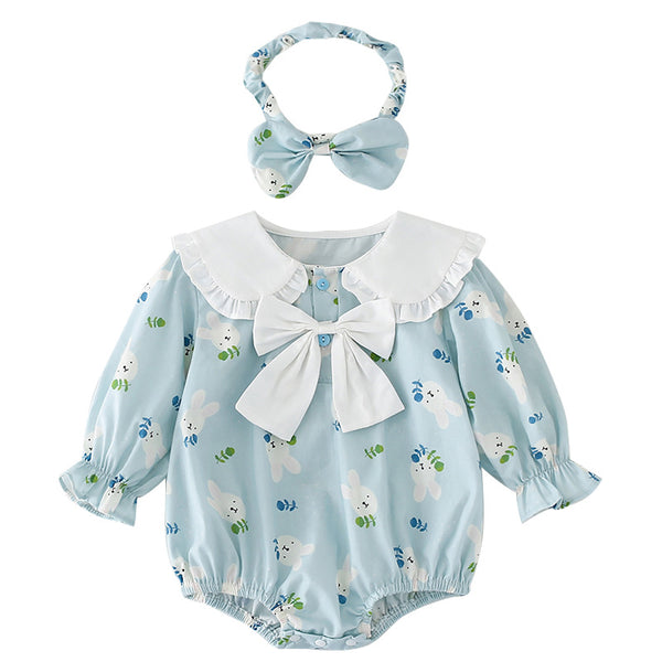 Blue With Long Sleeves Onesie Girls Dress