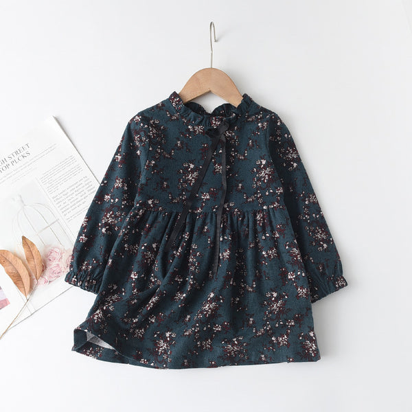 Girls' Floral Cotton Bowknot Dress