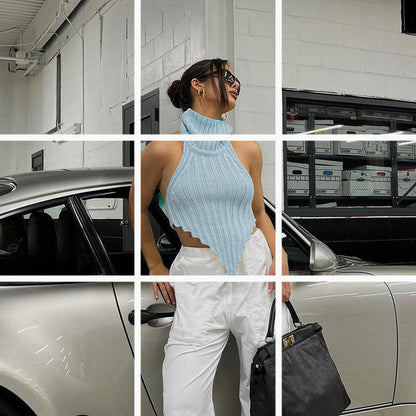 Débardeur en tricot uni à col roulé et coupe ajustée irrégulière pour femme