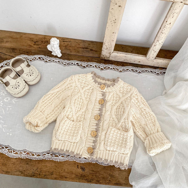 Girls Round Neck Knitted Coat