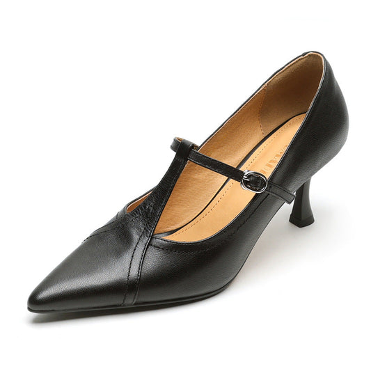 Chaussures à talons aiguilles avec bride à boucle en T style coréen pour les quatre saisons