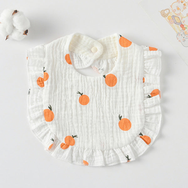 Ruffled Cotton Baby Bib - Printed Gauze Lace