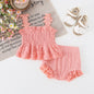 Mesh Smocking Sling Top Harem Pants Lace Two-piece Set