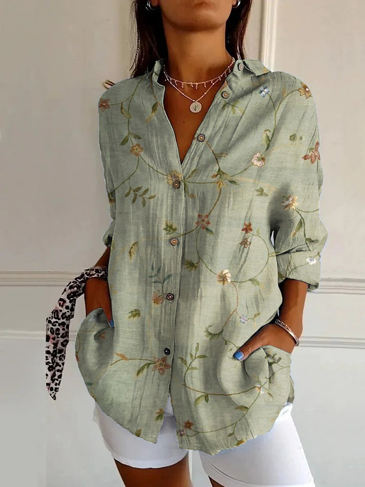 Womens Flowers Print Long Sleeve Shirt