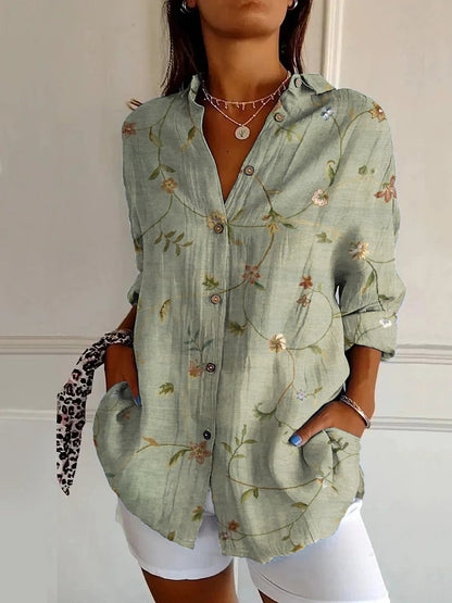 Womens Flowers Print Long Sleeve Shirt