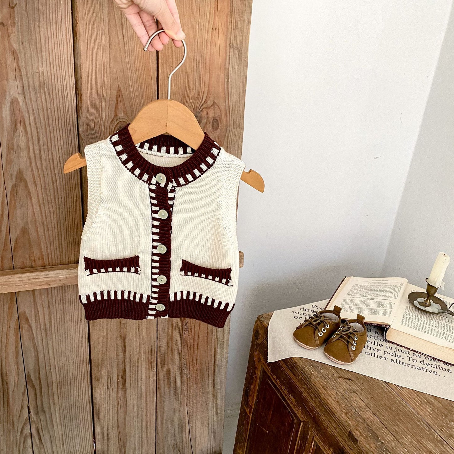 Kids Contrast Color Knitted Vest