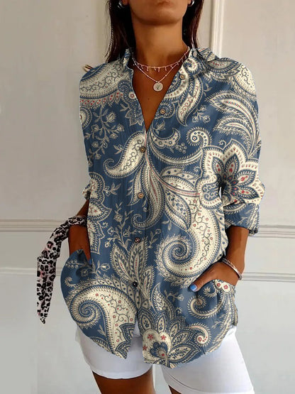 Womens Flowers Print Long Sleeve Shirt