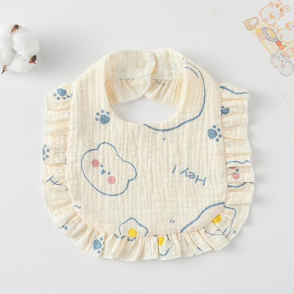 Ruffled Cotton Baby Bib - Printed Gauze Lace