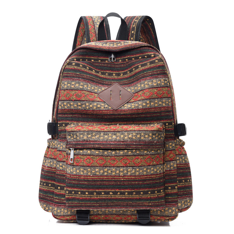 Sac à dos de style ethnique décontracté à carreaux en toile de grande capacité pour étudiantes, sac à dos de voyage tendance