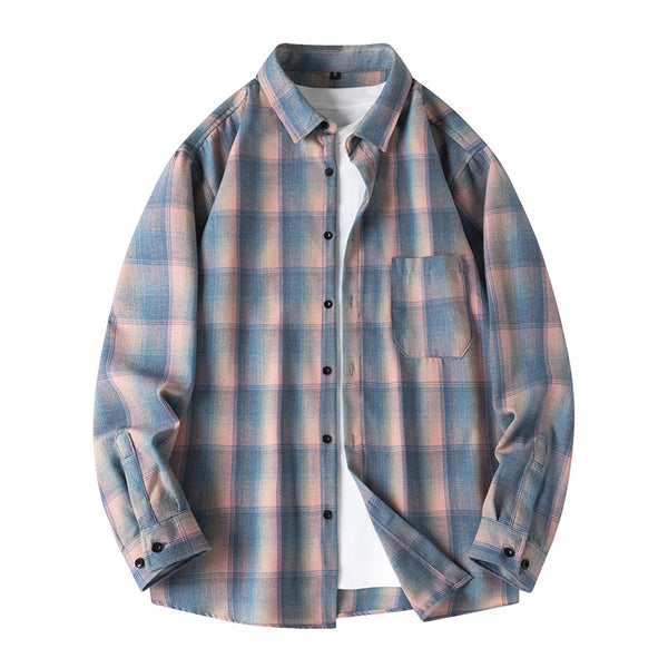 Veste à manches longues pour hommes, col à revers, chemise à carreaux rétro