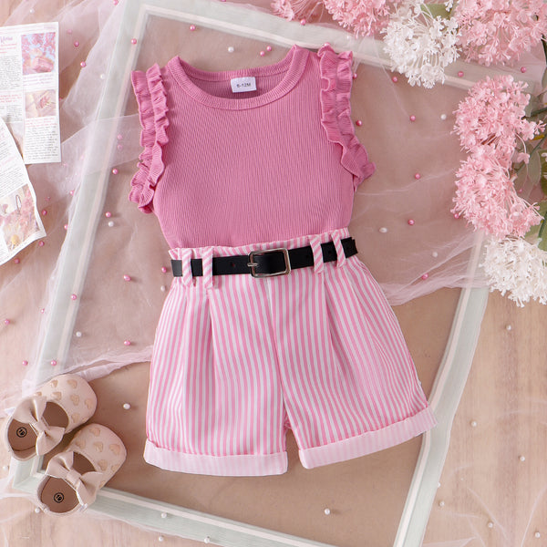 Ensemble débardeur et short rayé rose pour fille