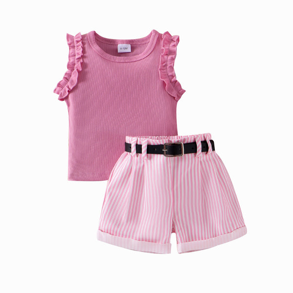 Ensemble débardeur et short rayé rose pour fille