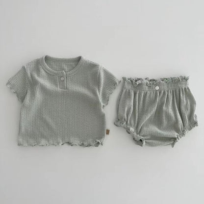 Short en dentelle de couleur unie, haut de couleur unie, manches courtes, doux et confortable pour la maison