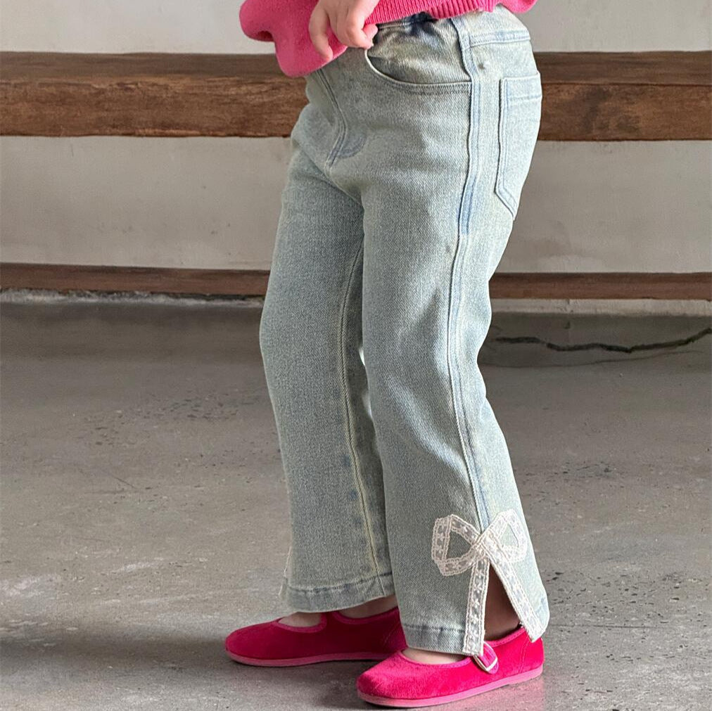 Vintage Elastic Lace Bow Bell-bottom Pants